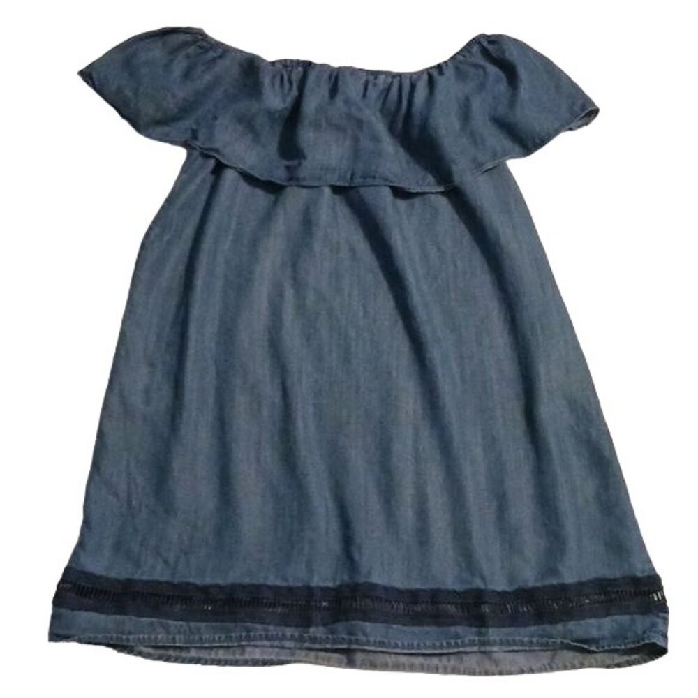 Chelsea & Theodore Denim Off the‎ Shoulder Ruffle Mini Dress Blue Size L